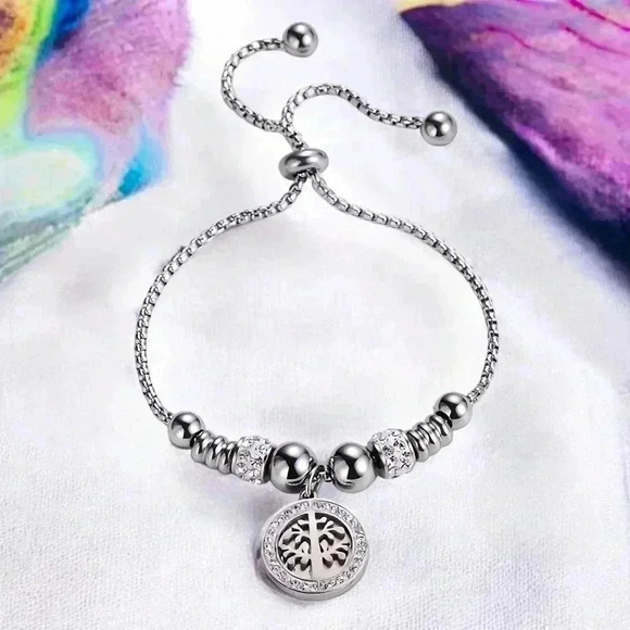 🆕️Elegant 18K Gold Plated Tree of Life Charm Bracelet Sparkling Rhinestones - Picture 6 of 11